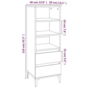 Hoge kast 40x36x110 cm bewerkt hout grijs sonoma 9