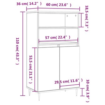 Hoge kast 60x36x110 cm bewerkt hout wit 11