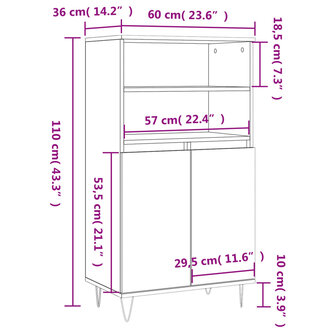 Hoge kast 60x36x110 cm bewerkt hout wit 11