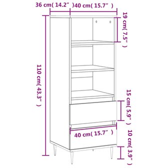 Hoge kast 40x36x110 cm bewerkt hout bruineiken 11