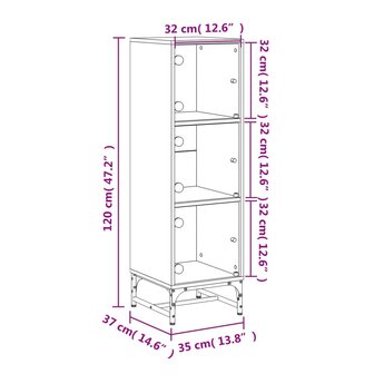 Hoge kast met glazen deuren 35x37x120 cm gerookt eikenkleurig 12