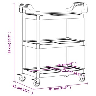 Trolley 3-laags 81x41x92 cm aluminium zwart 9