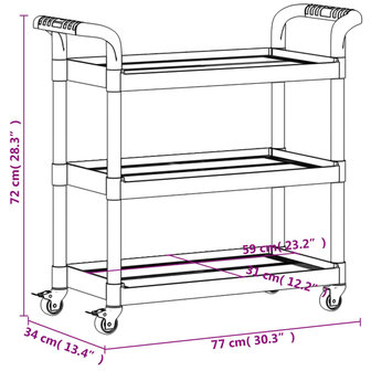 Trolley 3-laags 77x34x72 cm aluminium grijs 9