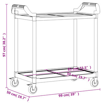 Trolley 2-laags 99x50x97 cm aluminium zwart 9