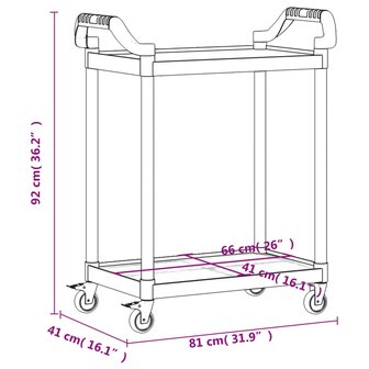 Trolley 2-laags 81x41x92 cm aluminium zwart 9