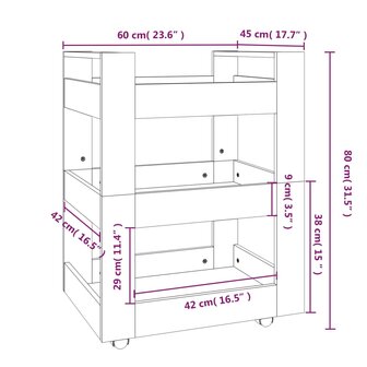 Keukentrolley 60x45x80 cm bewerkt hout zwart 8