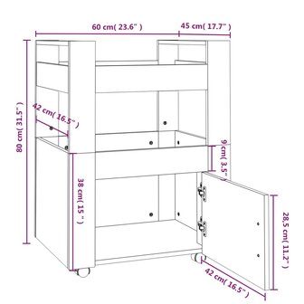 Keukentrolley 60x45x80 cm bewerkt hout bruin eikenkleur 9