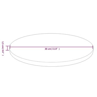 Tafelblad rond &Oslash;30x1,5 cm bewerkt massief eikenhout lichtbruin 4