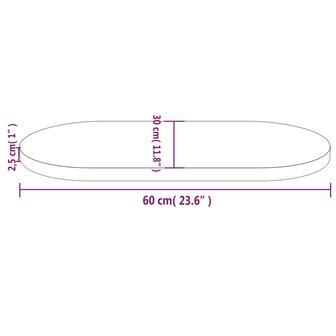 Tafelblad ovaal 60x30x2,5 cm massief grenenhout 7