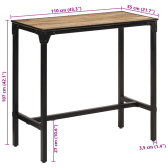 Bartafel 110x55x107 cm massief ruw mangohout 11