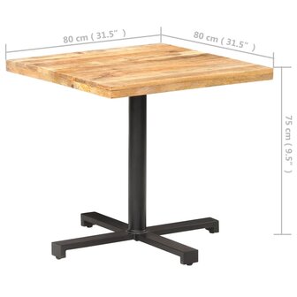 Bistrotafel vierkant 80x80x75 cm ruw mangohout 6