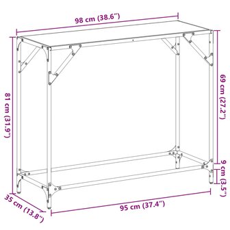 Wandtafel met zwart glazen blad 98x35x81 cm staal 9