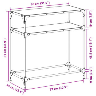 Wandtafel met zwart glazen blad 80x35x81 cm staal 9