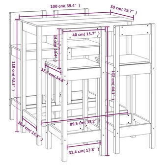 5-delige Barset massief grenenhout zwart 9