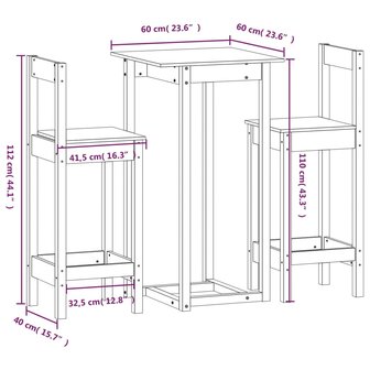 3-delige Barset massief grenenhout 9