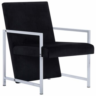 Fauteuil met chromen poten fluweel zwart 2