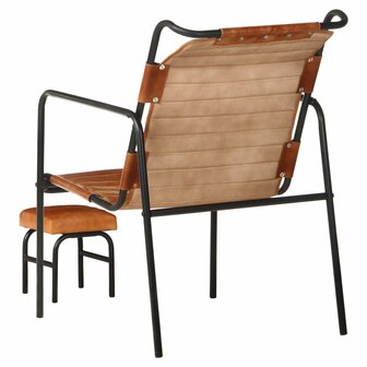 Relaxfauteuil met voetenbankje echt leer bruin 4