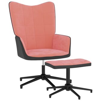 Relaxstoel met voetenbank fluweel en PVC roze 1