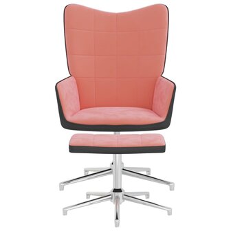 Relaxstoel met voetenbank fluweel en PVC roze 2