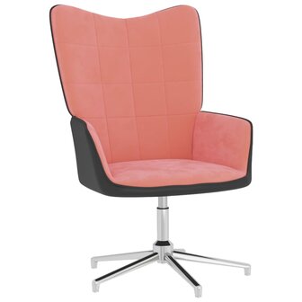 Relaxstoel met voetenbank fluweel en PVC roze 5