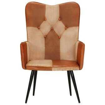 Fauteuil echt leer bruin en cr&egrave;mekleurig 3