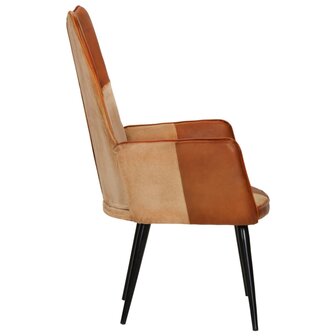 Fauteuil echt leer bruin en cr&egrave;mekleurig 4