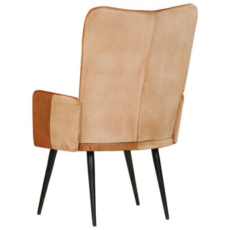 Fauteuil echt leer bruin en cr&egrave;mekleurig 5