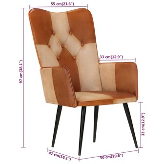 Fauteuil echt leer bruin en cr&egrave;mekleurig 10