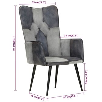 Fauteuil echt leer grijs 10