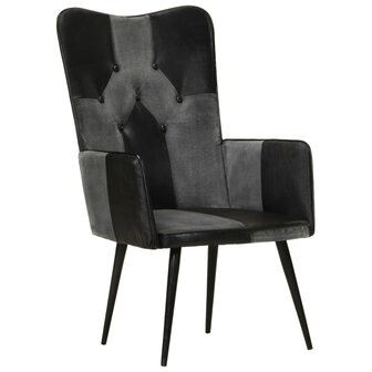 Fauteuil echt leer zwart en grijs 2