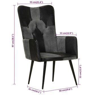 Fauteuil echt leer zwart en grijs 10