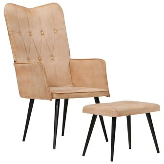 Fauteuil met voetensteun canvas cr&egrave;mekleurig 1