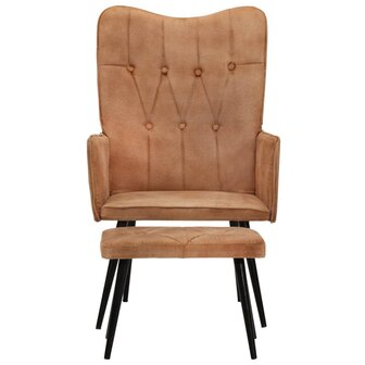 Fauteuil met voetensteun canvas bruin 2