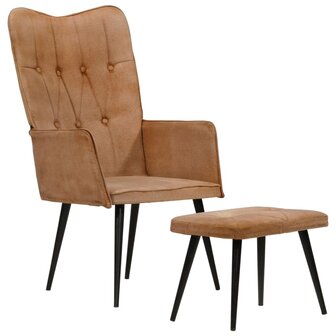 Fauteuil met voetensteun canvas bruin 11