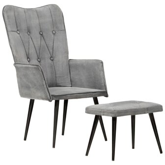 Fauteuil met voetenbank vintage stijl canvas grijs 9