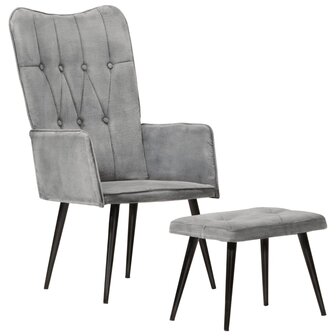 Fauteuil met voetenbank vintage stijl canvas grijs 10