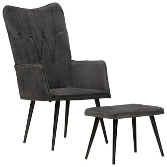 Fauteuil met voetenbank vintage stijl canvas zwart 1