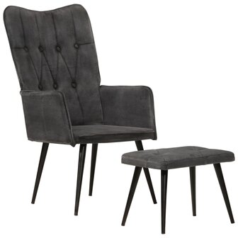 Fauteuil met voetenbank vintage stijl canvas zwart 11