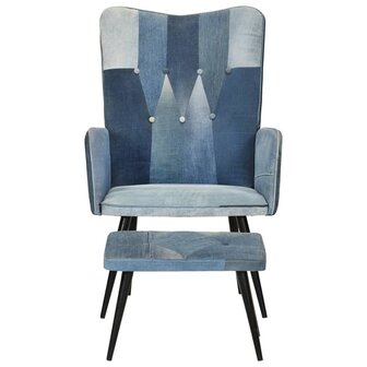 Fauteuil met voetensteun patchwork canvas blauw denim 2