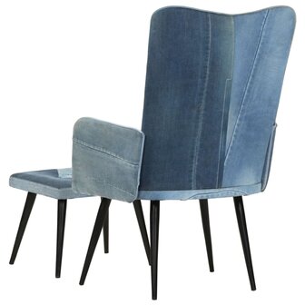 Fauteuil met voetensteun patchwork canvas blauw denim 4