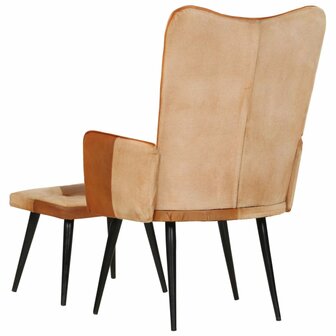 Fauteuil met voetensteun echt leer en canvas bruin 4