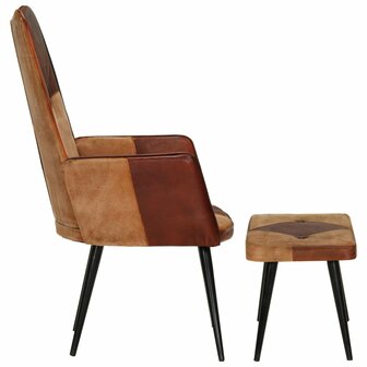 Fauteuil met voetensteun echt leer en canvas bruin 3