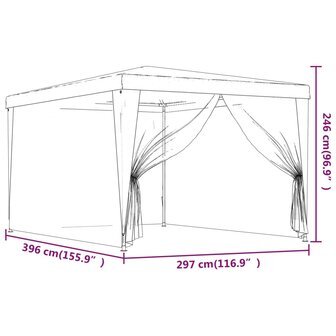 Partytent met 4 mesh zijwanden 3x4 m HDPE blauw 7