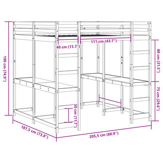 Hoogslaper met bureau en ladder massief grenenhout 180x200 cm 10