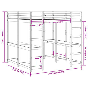 Hoogslaper met bureau en ladder grenenhout wit 160x200 cm 10