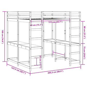 Hoogslaper met bureau en ladder grenenhout wit 140x200 cm 10