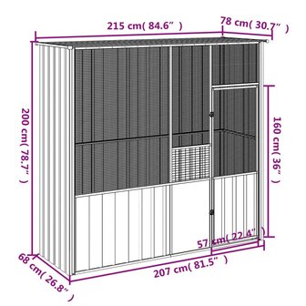 Vogelkooi 215x78x200 cm gegalvaniseerd staal grijs 6