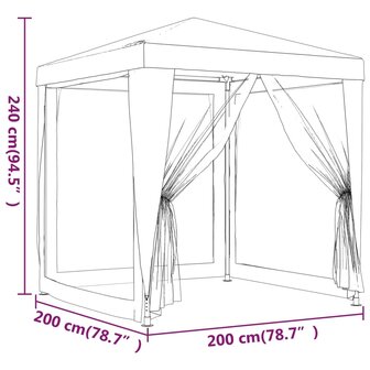 Partytent met 4 mesh zijwanden 2x2 m HDPE rood 7