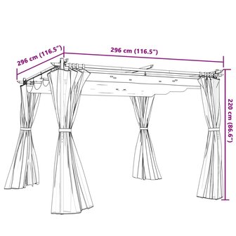 Prieel met gordijnen 3x3 m staal antracietkleurig 9