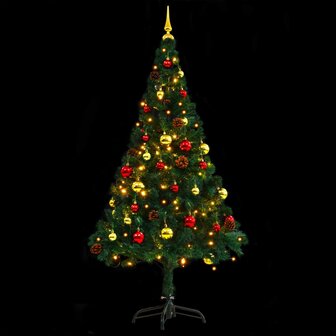 Kunstkerstboom met verlichting en kerstballen 150 cm groen 4